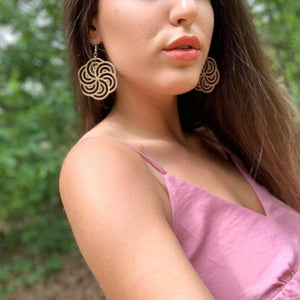 Hurricane Swirl Wooden Dangle Earrings | Art Deco Jewelry