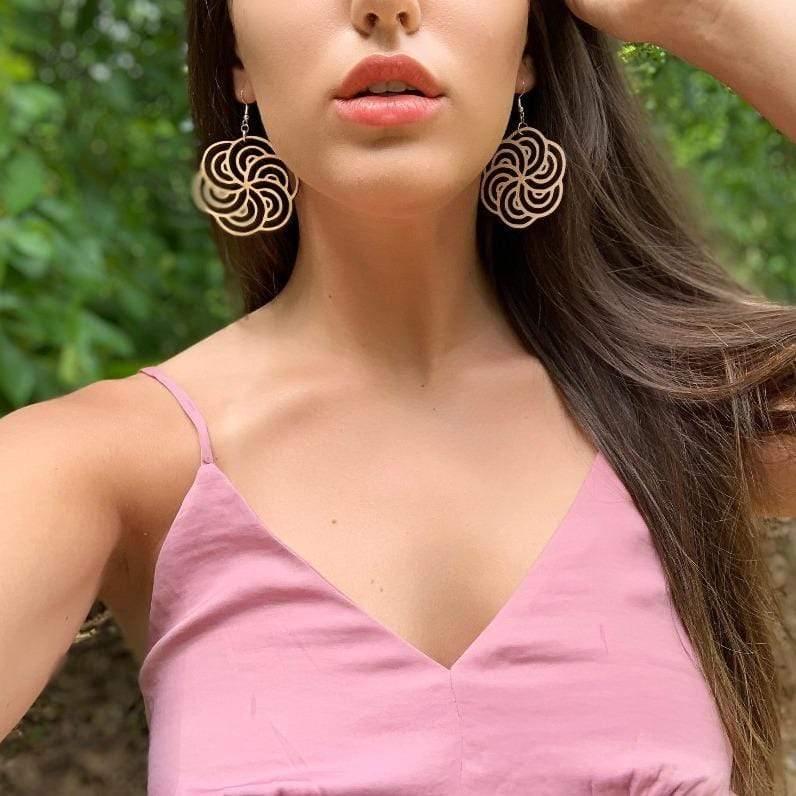 Hurricane Swirl Wooden Dangle Earrings | Art Deco Jewelry