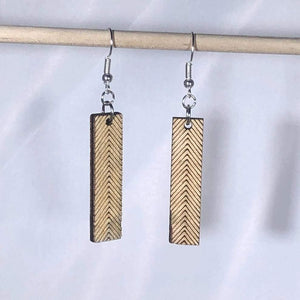 Chevron Bar Wooden Dangle Earrings | Modern Geometric Jewelry detail view by Cate's Concepts, LLC