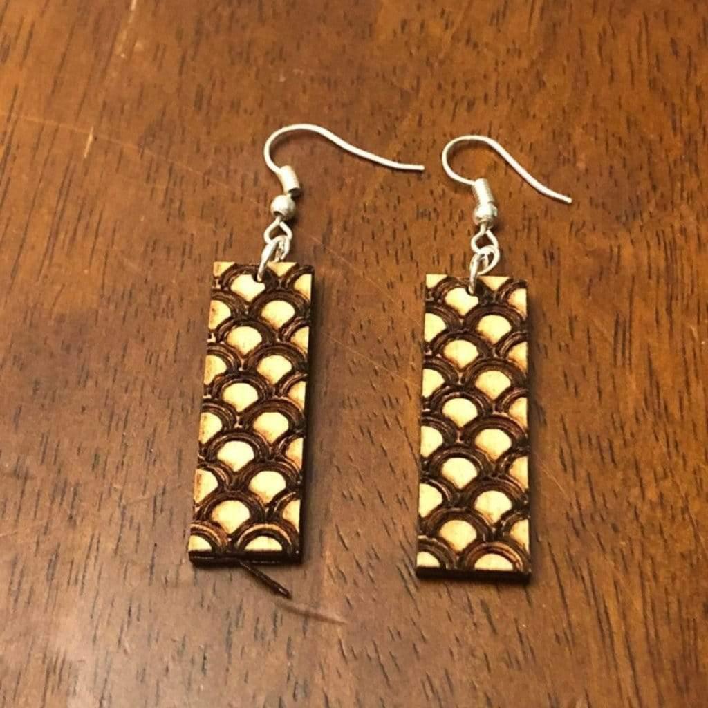Art Deco Fan Pattern Wooden Dangle Earrings | Geometric Jewelry
