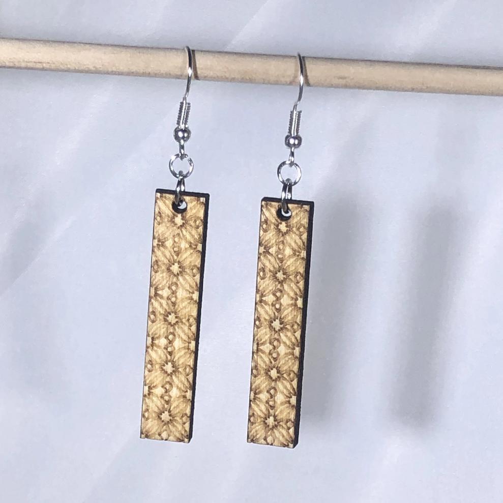 Geometric Floral Bar Wooden Dangle Earrings | Modern Jewelry by Cate's Concepts, LLC, handmade jewelry detail photo 2