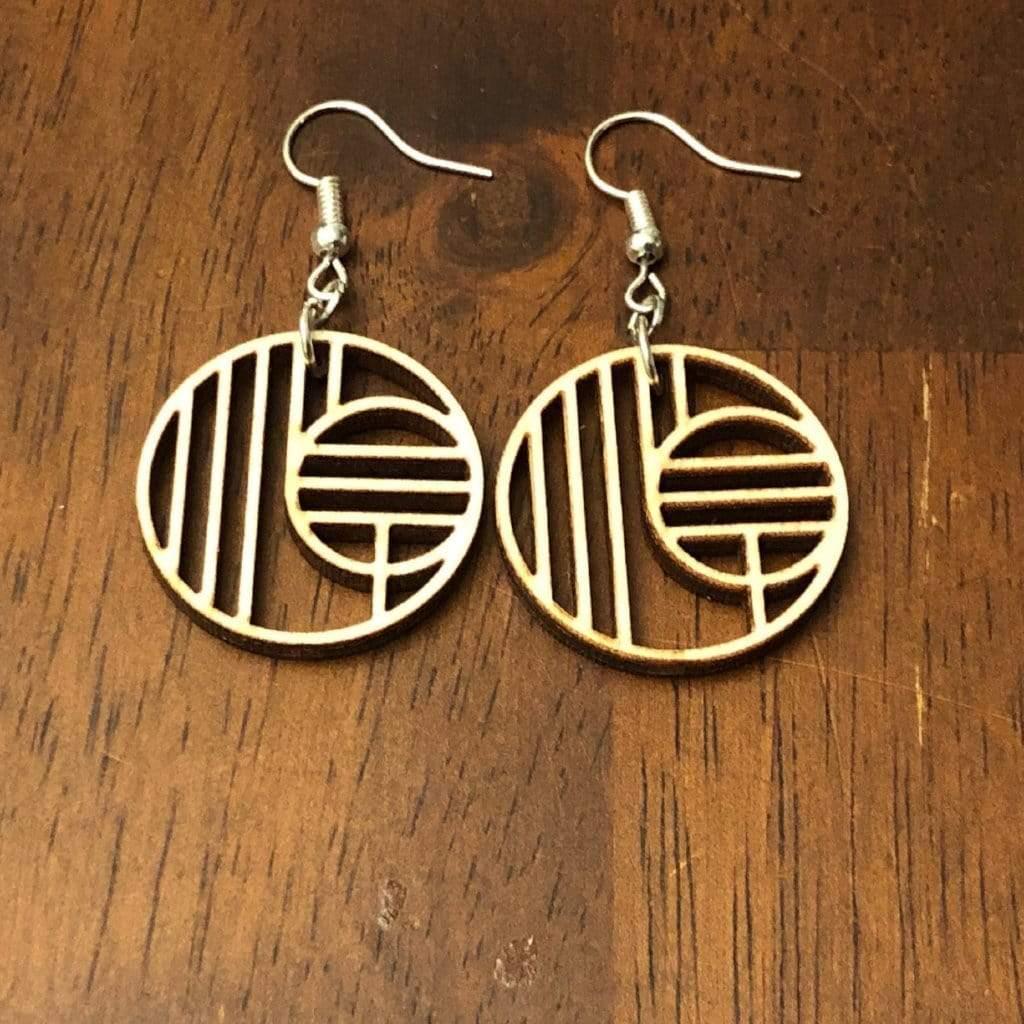 Art Deco Geometric Circle Wooden Dangle Earrings | Modern Jewelry