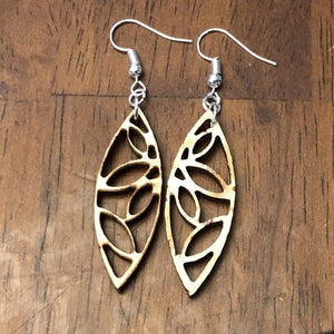 Art Deco Leaf Wooden Dangle Earrings | Geometric Nature Jewelry