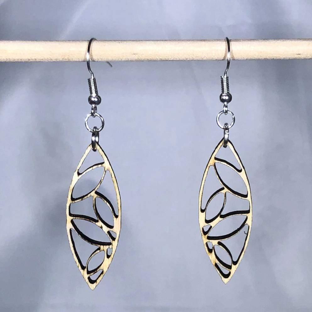 Art Deco Leaf Wooden Dangle Earrings | Geometric Nature Jewelry