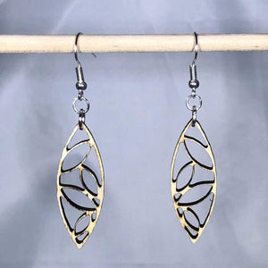 Art Deco Leaf Wooden Dangle Earrings | Geometric Nature Jewelry