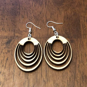 Art Deco Interlocking Circle Wooden Dangle Earrings | Geometric Jewelry