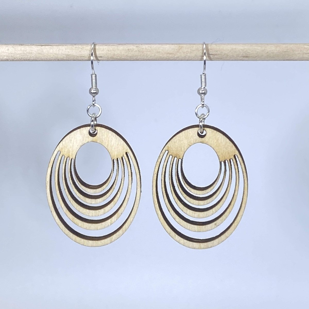 Art Deco Interlocking Circle Wooden Dangle Earrings | Geometric Jewelry