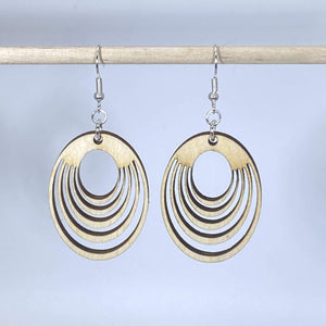 Art Deco Interlocking Circle Wooden Dangle Earrings | Geometric Jewelry