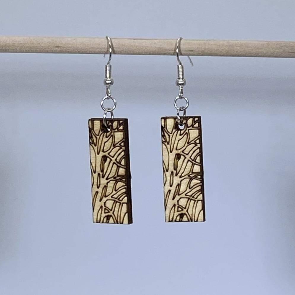 Art Nouveau Tree Bar Wooden Dangle Earrings | Nature Jewelry