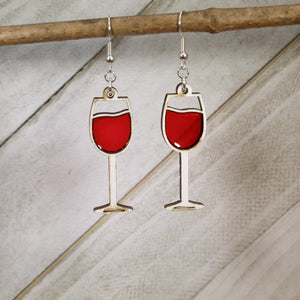 Wine Glass Wood Resin Earrings | Wine Lover Jewelry