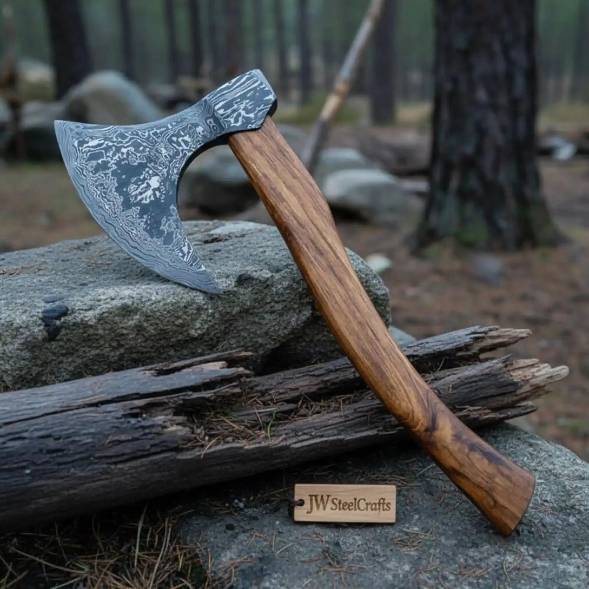 18"Inches Damascus Steel Axe Viking Axe Hatchet Axe Bearded Axe Tomahawk by JW SteelCrafts, Southern lifestyle apparel main product photo