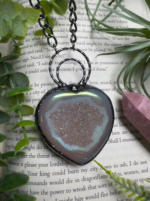 Aura Druzy Agate Statement Heart Necklace