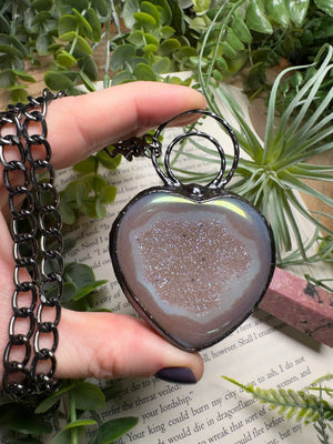 Aura Druzy Agate Statement Heart Necklace