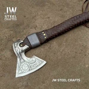 Viking Style Engraved Axe | Handcrafted Leather Wrapped Handle