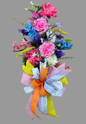 Spring Floral Door Swag | Handmade Easter Door Swag | Colorful Front Door Decor | Butterfly Spring Swag | Pastel Floral