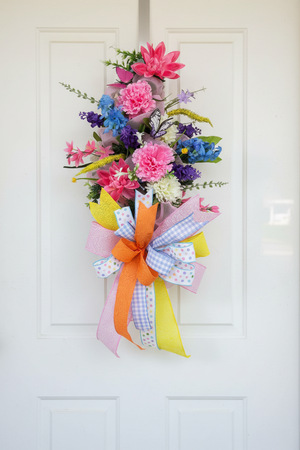 Spring Floral Door Swag | Handmade Easter Door Swag | Colorful Front Door Decor | Butterfly Spring Swag | Pastel Floral