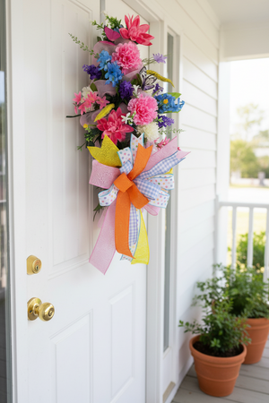 Spring Floral Door Swag | Handmade Easter Door Swag | Colorful Front Door Decor | Butterfly Spring Swag | Pastel Floral