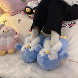 Fuzzy Penguin Plush Slippers — Cute Soft Furry Indoor House Shoes by The Mississippi Mermaid Mercantile