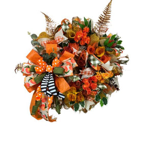 Peach & Orange Fall Wreath | Polka Dot Bow Door Decor by Bouge Creations, view 2