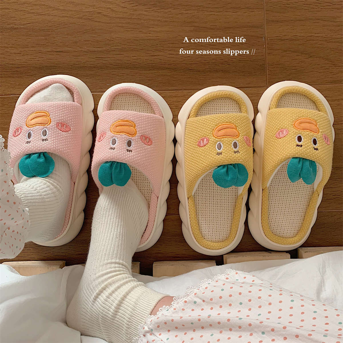 Open-Toe Slippers for Mermaids — Cheery Cushioned House Shoes in Pink & Yellow by The Mississippi Mermaid Mercantile