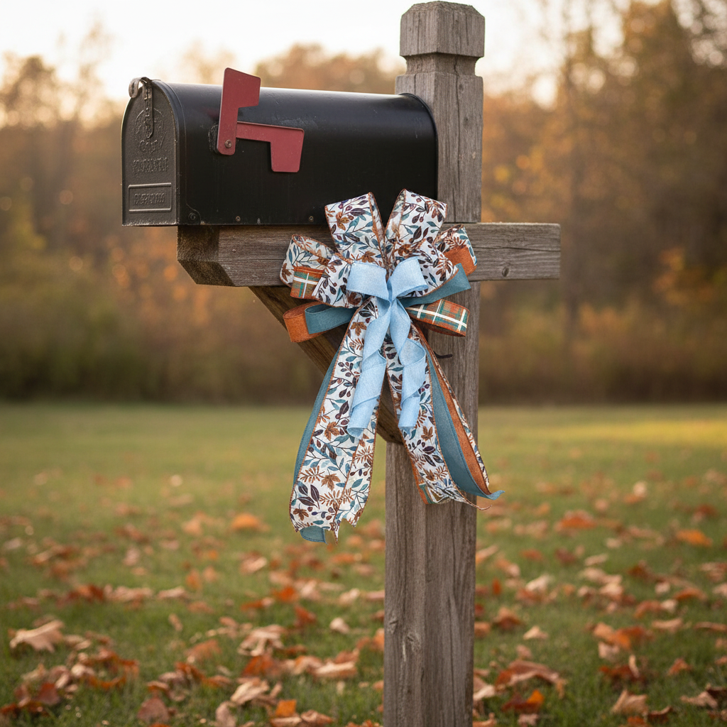 Fall Plaid Wreath Bow| Rustic Farmhouse | Thanksgiving Decor detail view by Bouge Creations