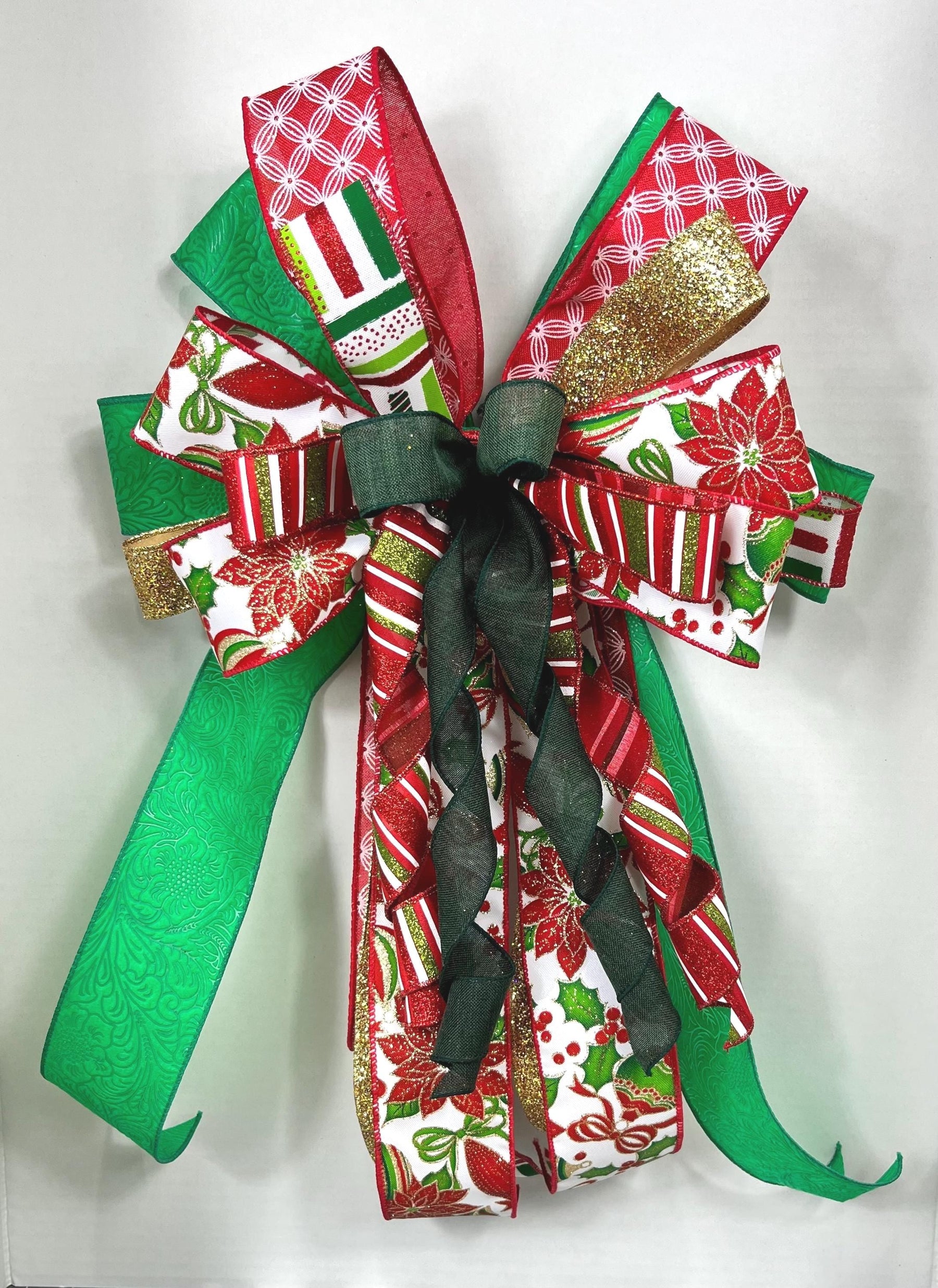 Christmas Holly Bow | Red & Green Wreath Decor by Bouge Creations, view 3