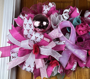 Breast Cancer Awareness Wreath | Pink Ribbon Door Decor by Bouge Creations, view 9