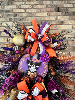 Mr. Skelly Halloween Wreath | Orange, Black & Purple by Bouge Creations, view 8