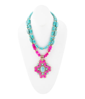 Barcelona Pink Agate Cross Golden Pendant Necklace