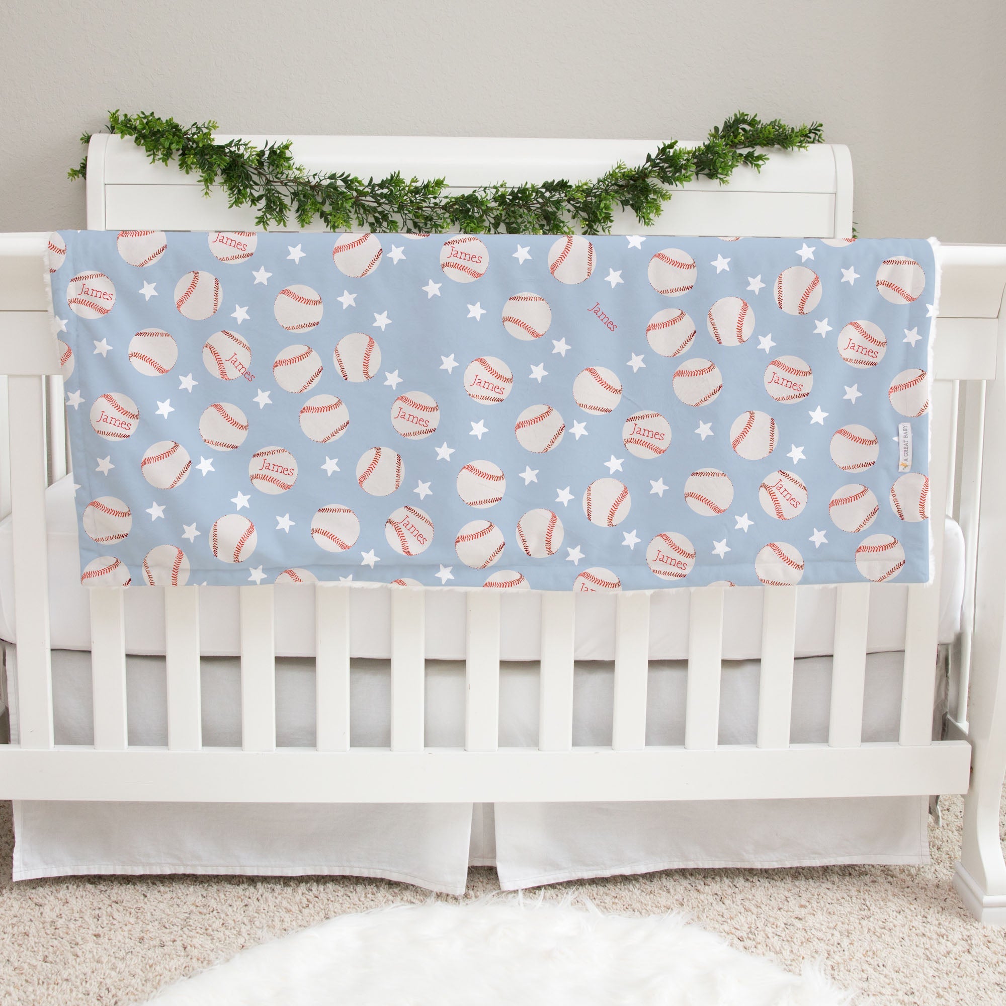 Little Slugger Personalized Baseball Minky Baby Blanket by AGreatBaby