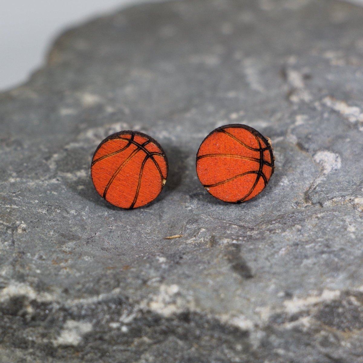 Basketball Wooden Dangle Earrings | Sports Jewelry by Cate's Concepts, LLC, handmade jewelry detail photo 2