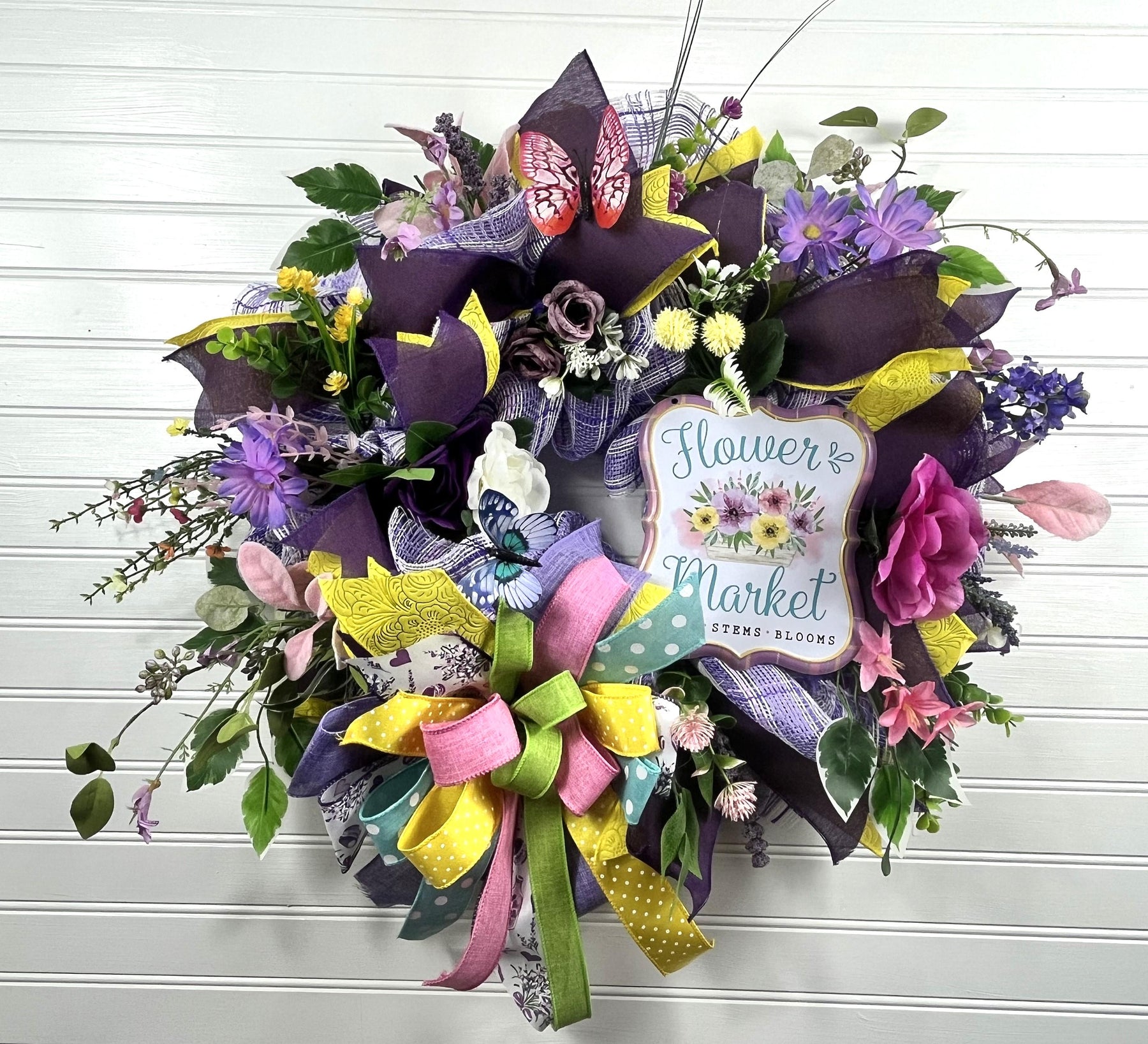 Flower Market Spring Wreath | Wildflowers & Butterfly by Bouge Creations, view 4