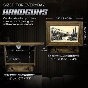Wilderness Mountain Bear Gun Concealment Furniture - Handcrafted Hidden Gun Storage Wall Decor - Hidden Safe Furniture with Magnetic Lock for Quick Access - Made in USA