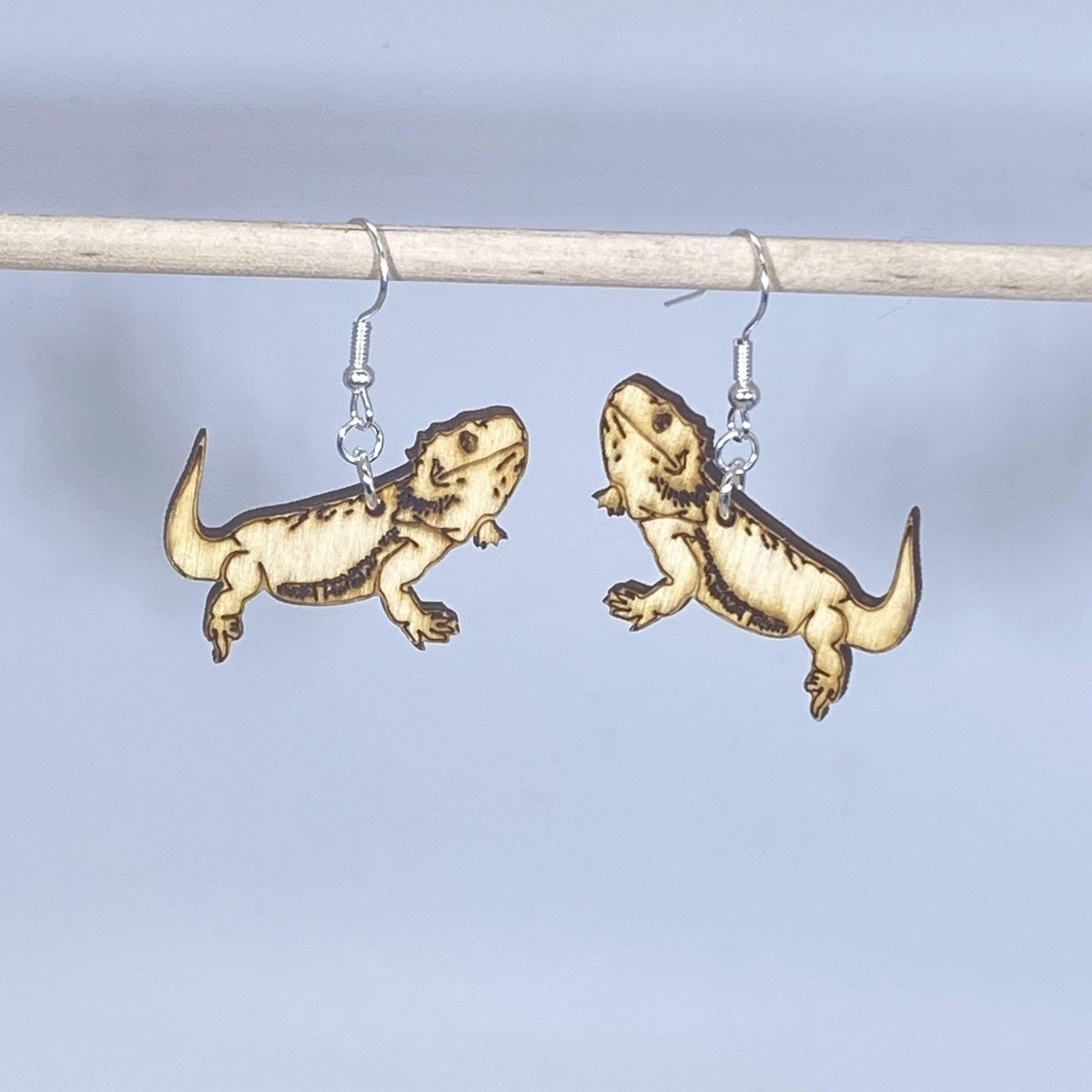 Bearded Dragon Wooden Dangle Earrings | Lizard Jewelry