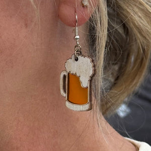 Beer Mug Wood Resin Earrings | Oktoberfest Beer Lover Jewelry