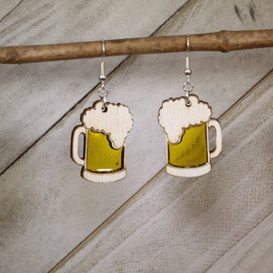 Beer Mug Wood Resin Earrings | Oktoberfest Beer Lover Jewelry