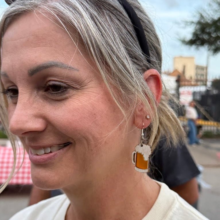 Beer Mug Wood Resin Earrings | Oktoberfest Beer Lover Jewelry