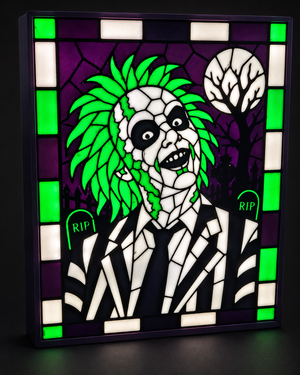 Licensed Beetlejuice lightbox illuminated in green, purple, black, and white