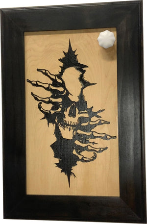 Hidden Gun Storage Cabinet Concealment Furniture, Gothic Skull Through The Wall Design, Concealed Shelf, Secure Firearm Safe, Handmade in the USA