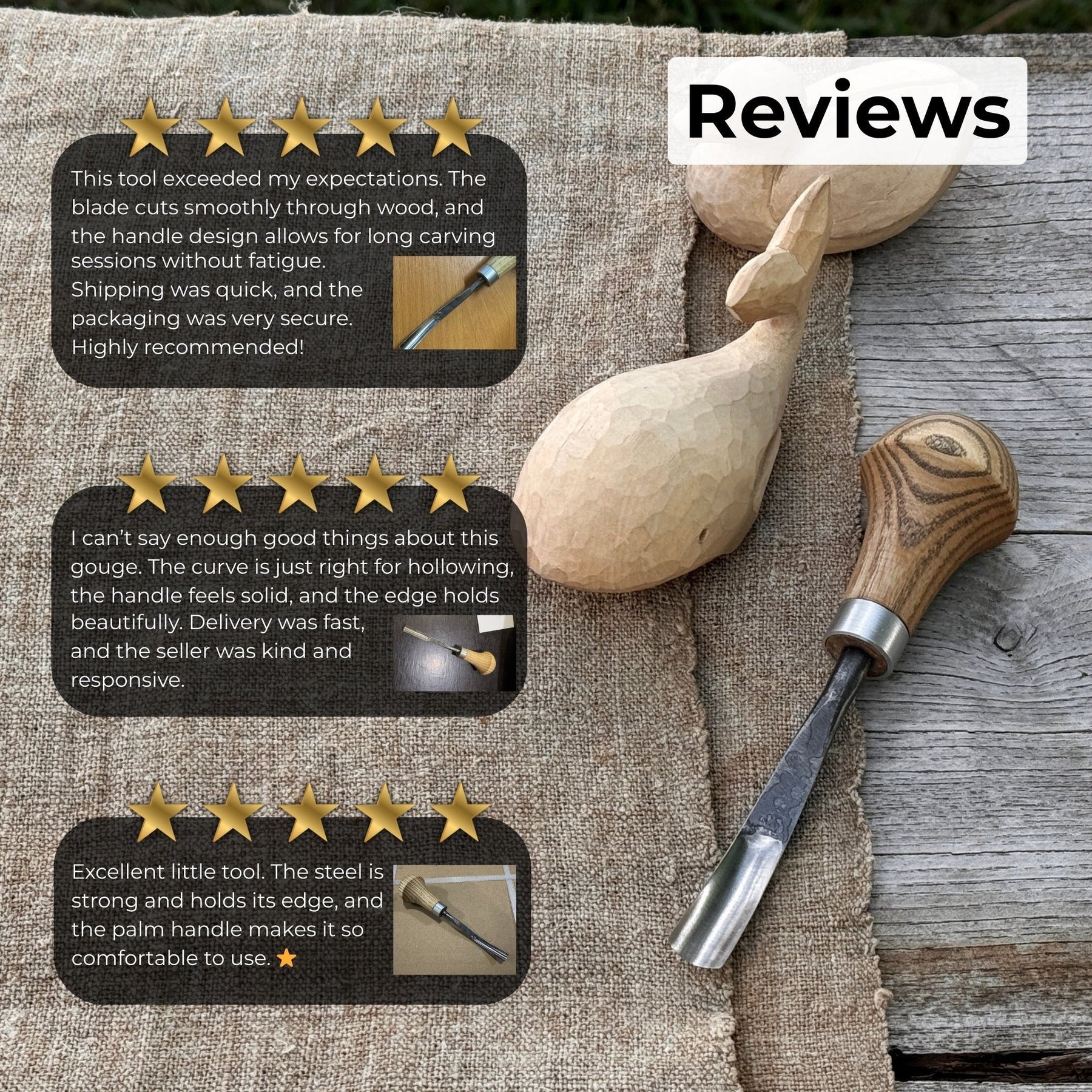 Bent Carving Gouge with Palm Handle – 8 mm / 12 mm (0.31 / 0.47 inches)