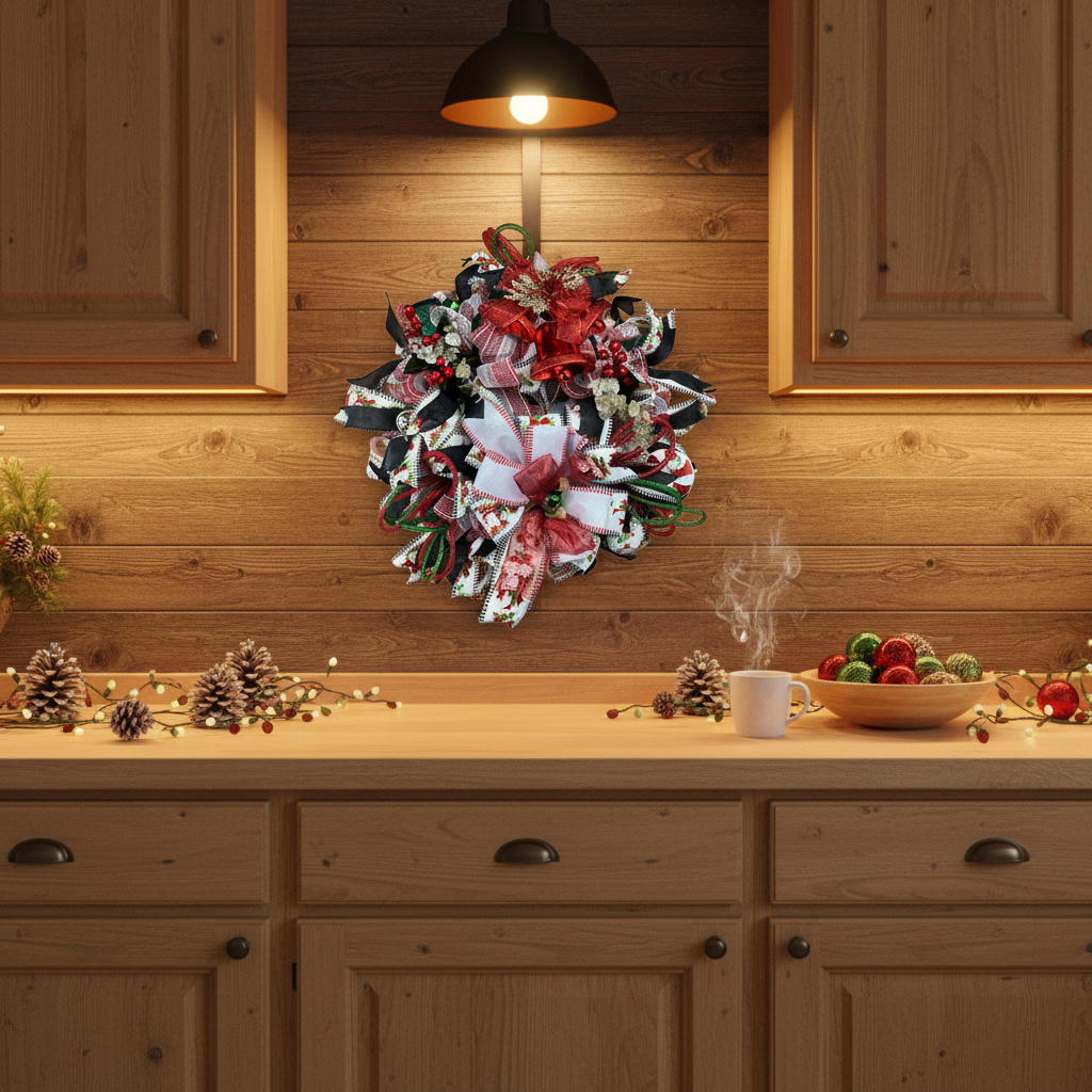 Red Christmas Bells Wreath | Handmade Holiday Front Door Wreath | Traditional Red & Green Farmhouse Christmas Decor | Luxury