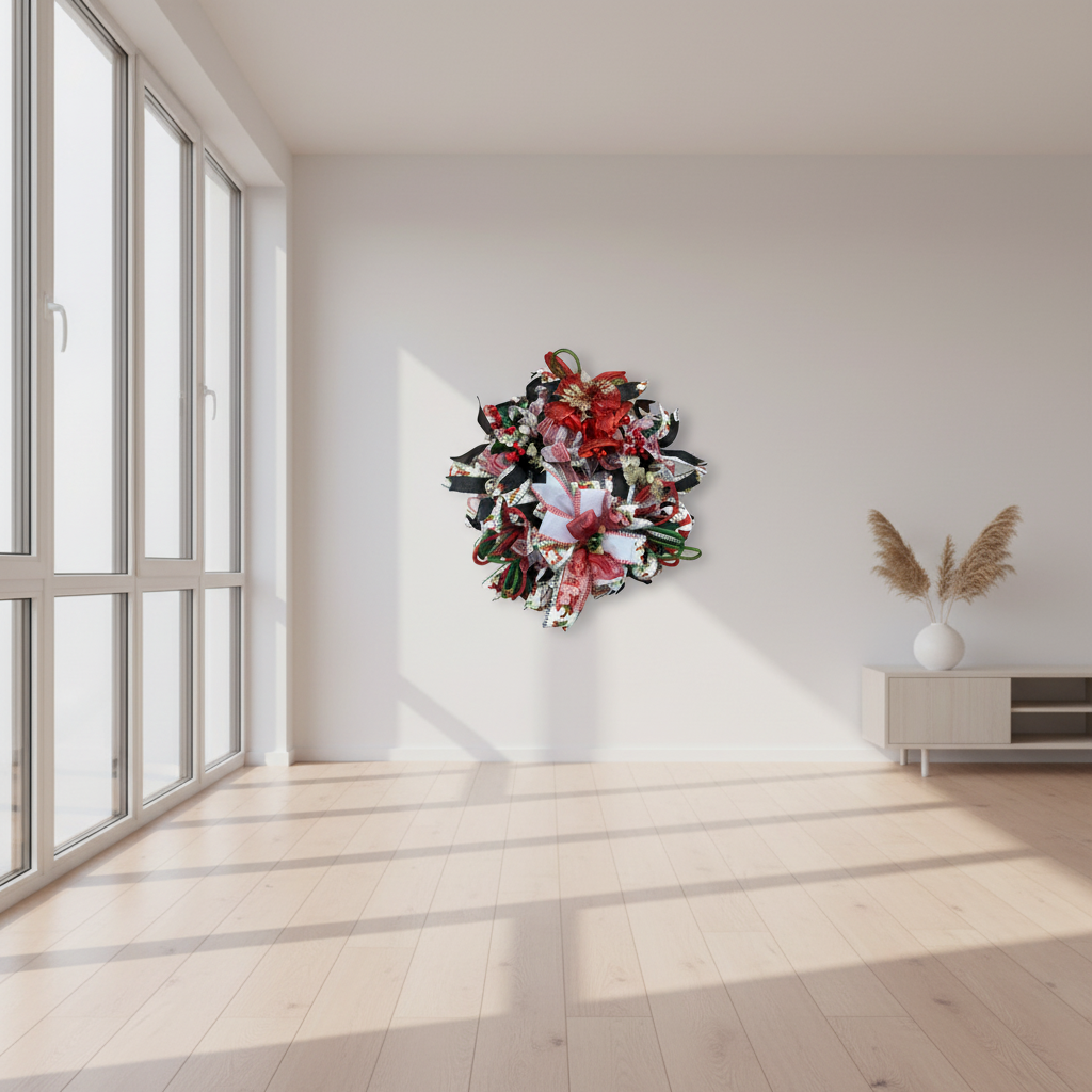 Red Christmas Bells Wreath | Handmade Holiday Front Door Wreath | Traditional Red & Green Farmhouse Christmas Decor | Luxury