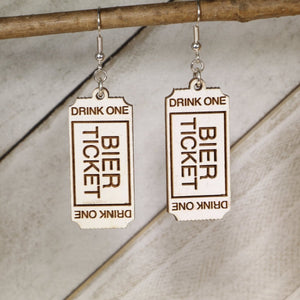 Beer Ticket Wooden Earrings | Oktoberfest German Festival Jewelry