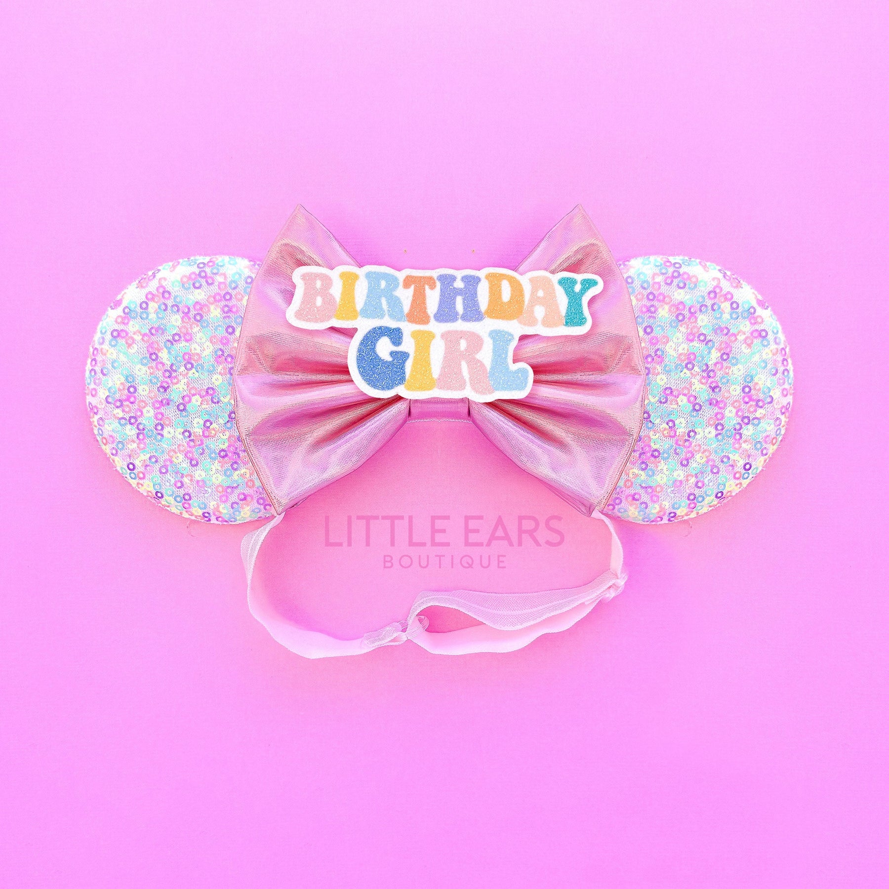 Birthday Pink Confetti Elastic Ears by Little Ears Boutique, children's boutique clothing main product photo