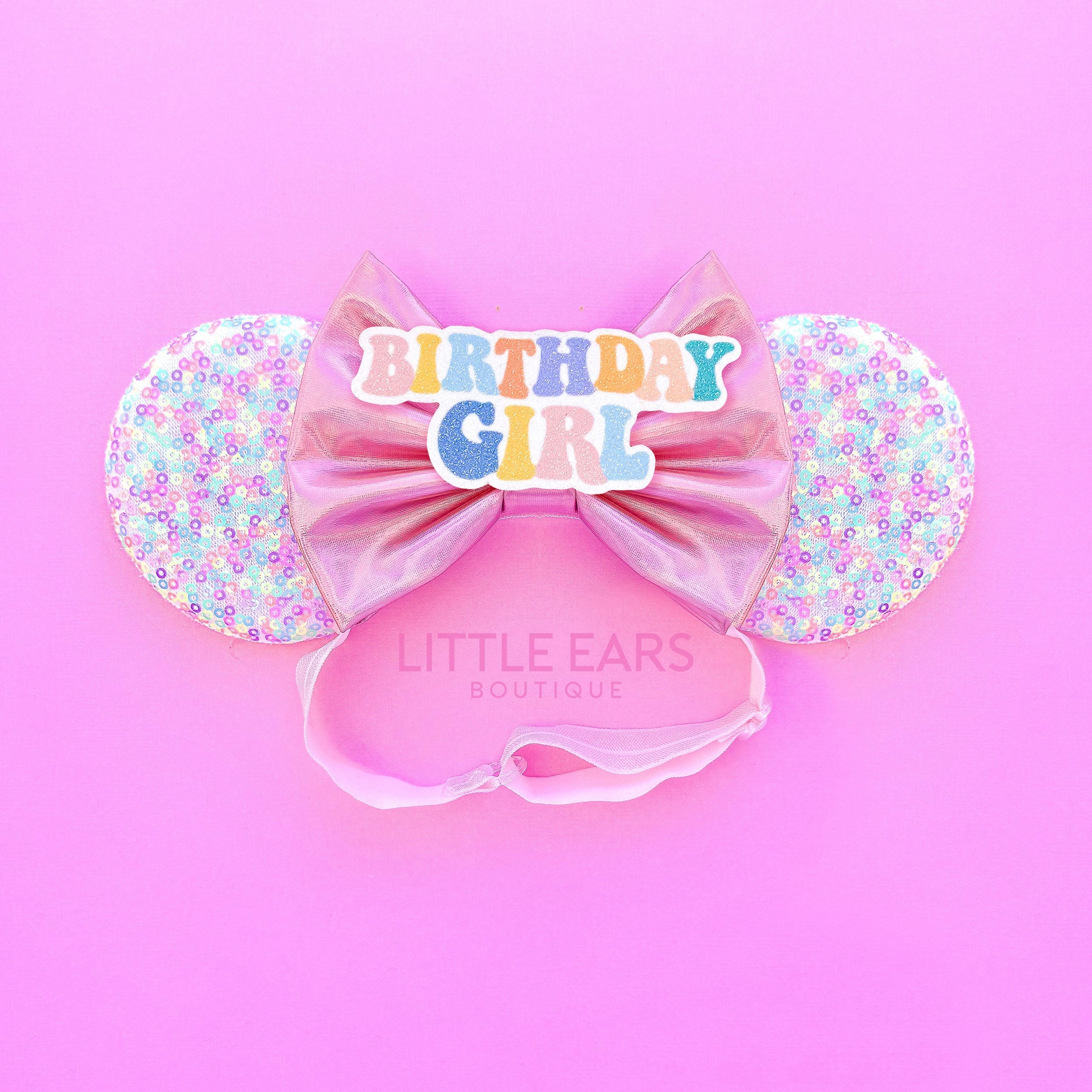 Birthday Pink Confetti Elastic Ears by Little Ears Boutique, children's boutique clothing main product photo
