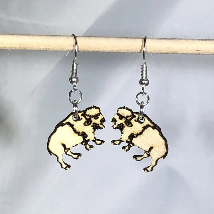 Bison Wooden Dangle Earrings | Western Animal Jewelry