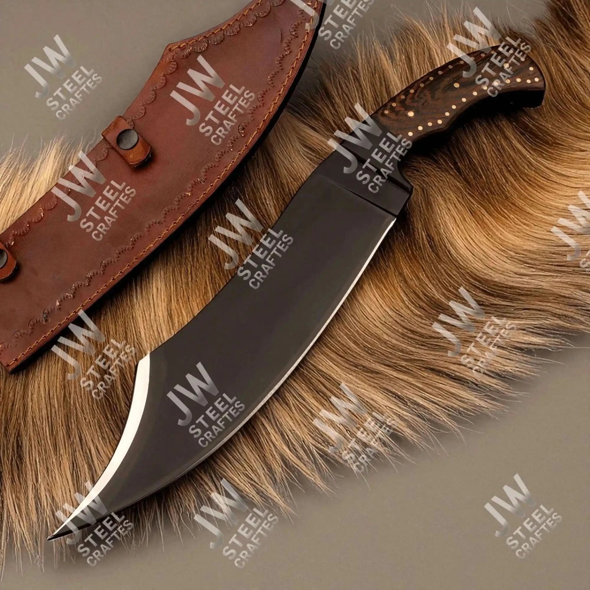 Hand-Forged High Carbon Steel Bowie Knife – 13-Inch Trailing Point