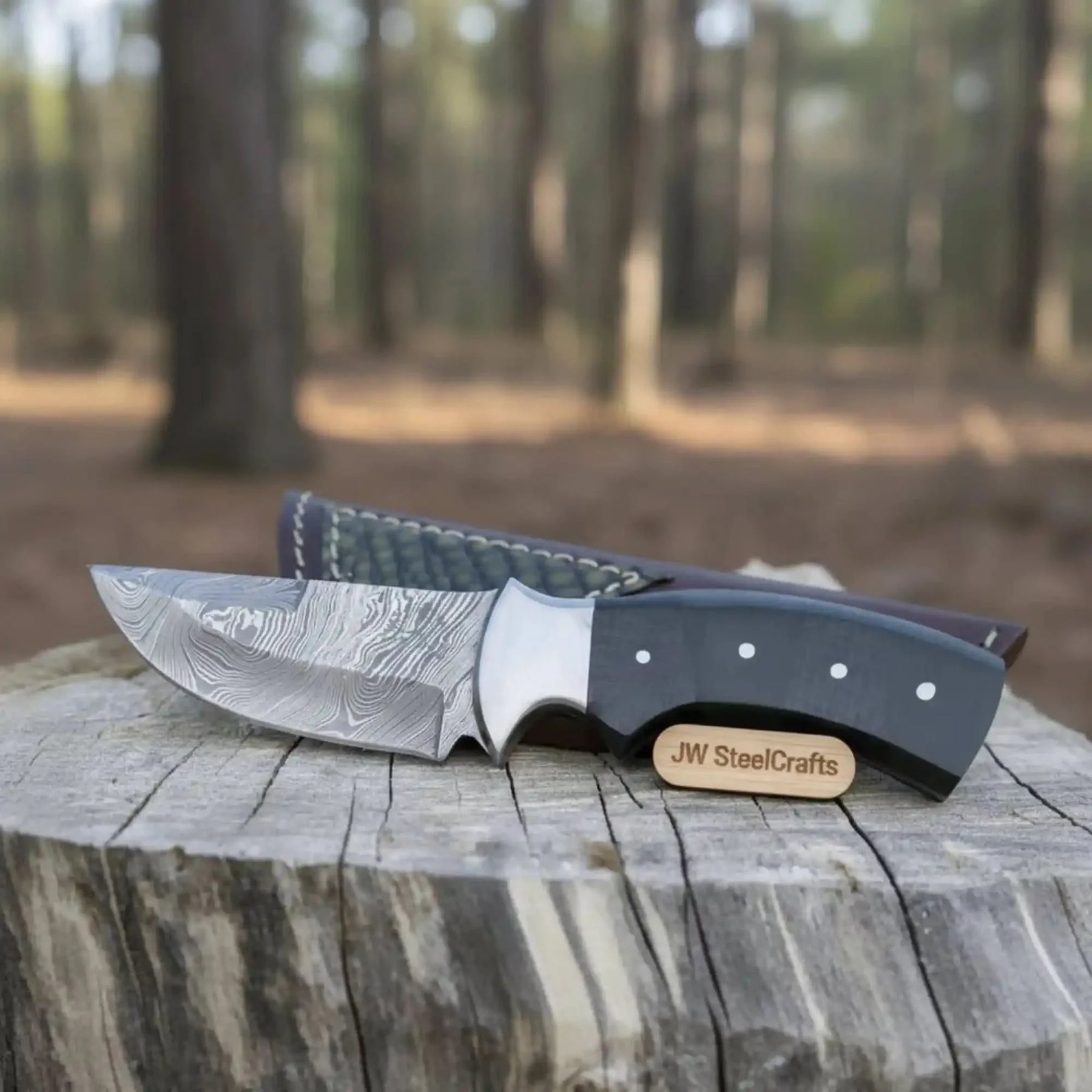 Damascus Skinner Knife Green Black Micarta Handle 3 Inch Blade