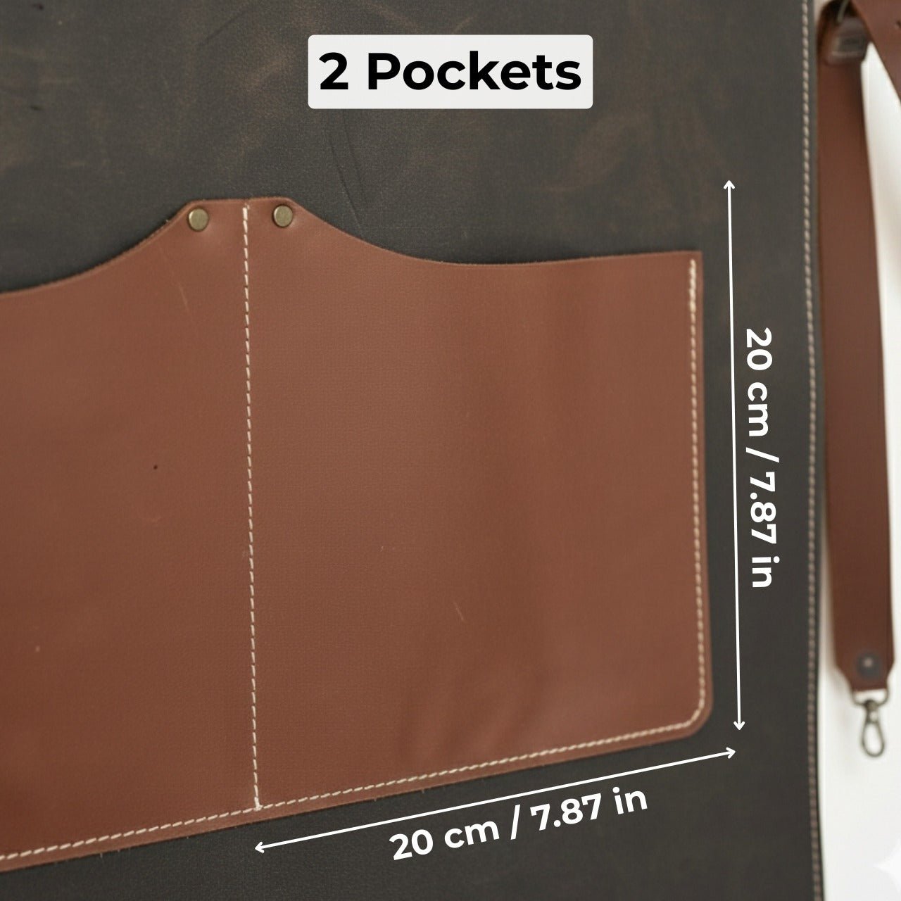 Black Leather Apron with Adjustable Straps and Pockets