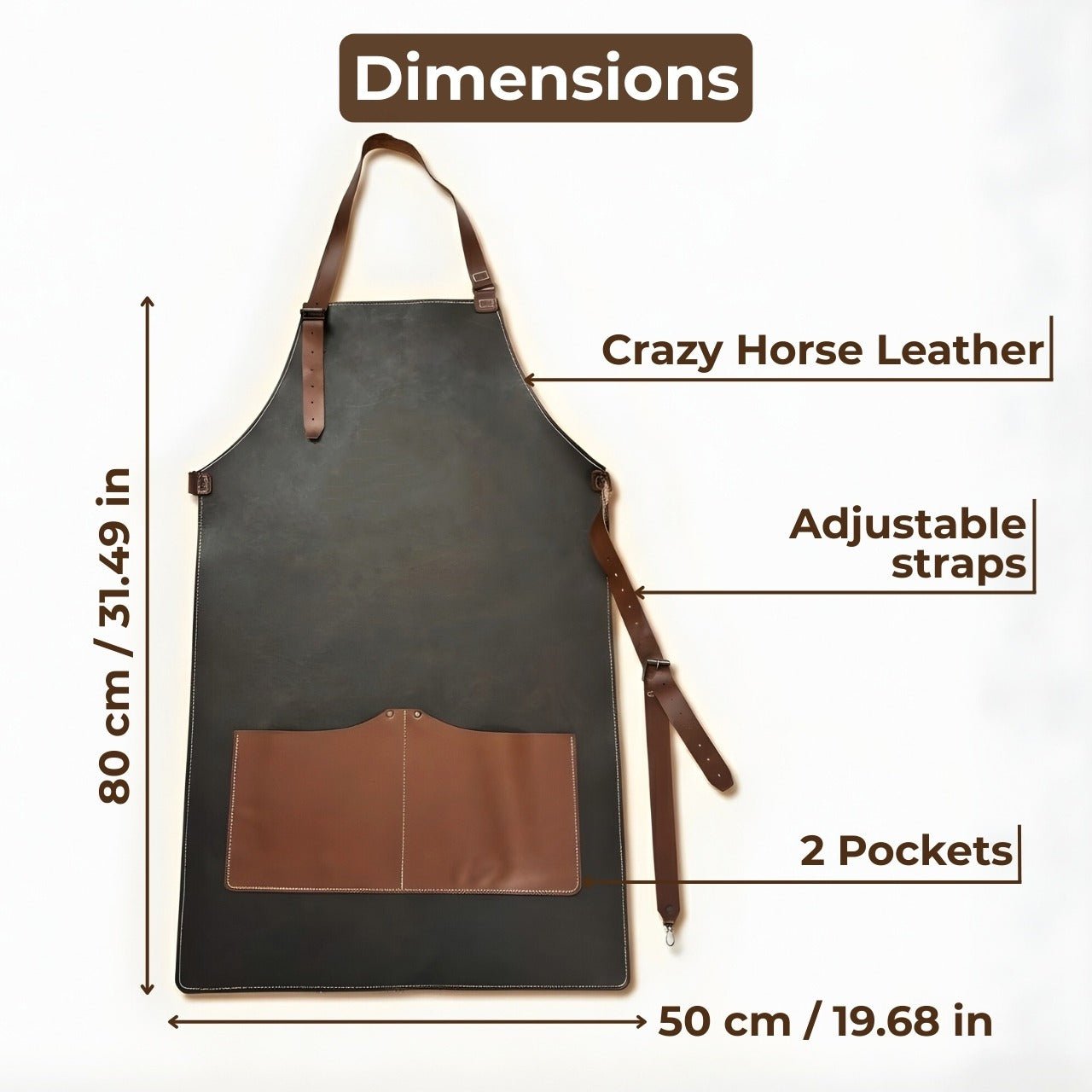 Black Leather Apron with Adjustable Straps and Pockets